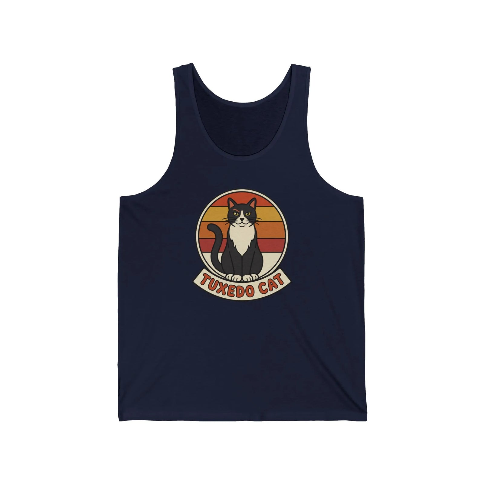 Tuxedo Cat Retro Sunset Tank Top - Lightweight Jersey Retail Fit - Unisex Athletic Heather