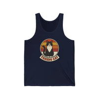 Tuxedo Cat Retro Sunset Tank Top - Lightweight Jersey Retail Fit - Unisex Athletic Heather