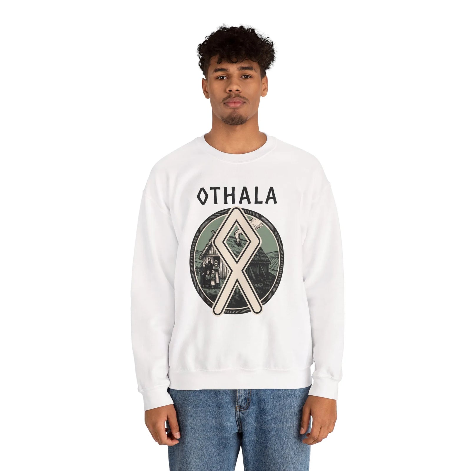 Othala Rune Inheritance Sweatshirt - Heavy Blend Crewneck Fleece - Unisex White