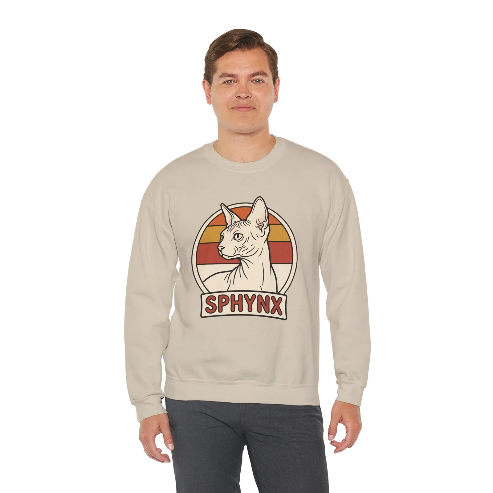 Sphynx Retro 70s Sunset Breeds Sweatshirt - Heavy Blend Crewneck Fleece - Unisex Ash