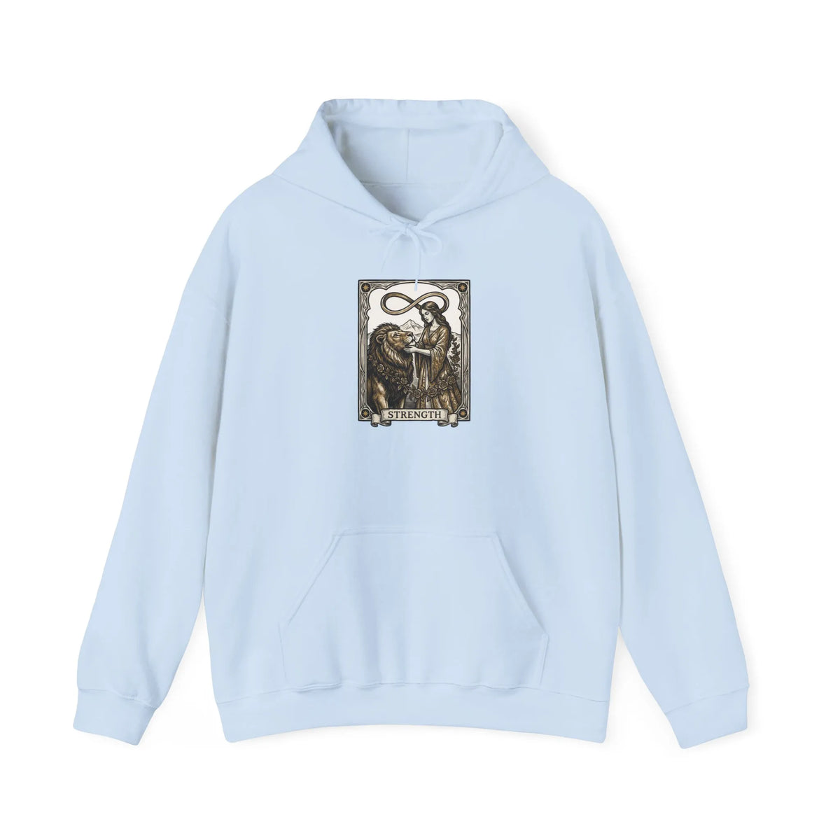 Strength Tarot Card Graphic Hoodie - Heavy Blend Fleece Pullover - Unisex White