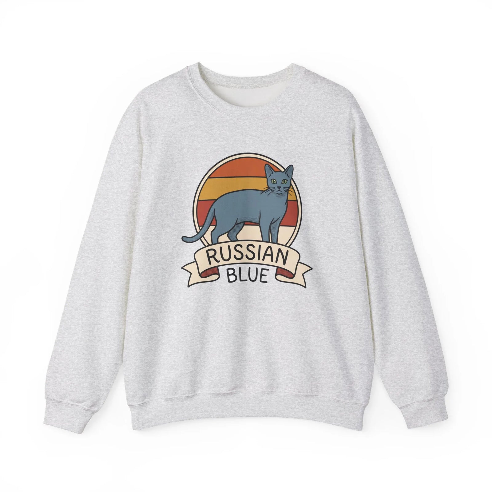 Russian Blue Retro 70s Sunset Sweatshirt - Heavy Blend Crewneck - Unisex White