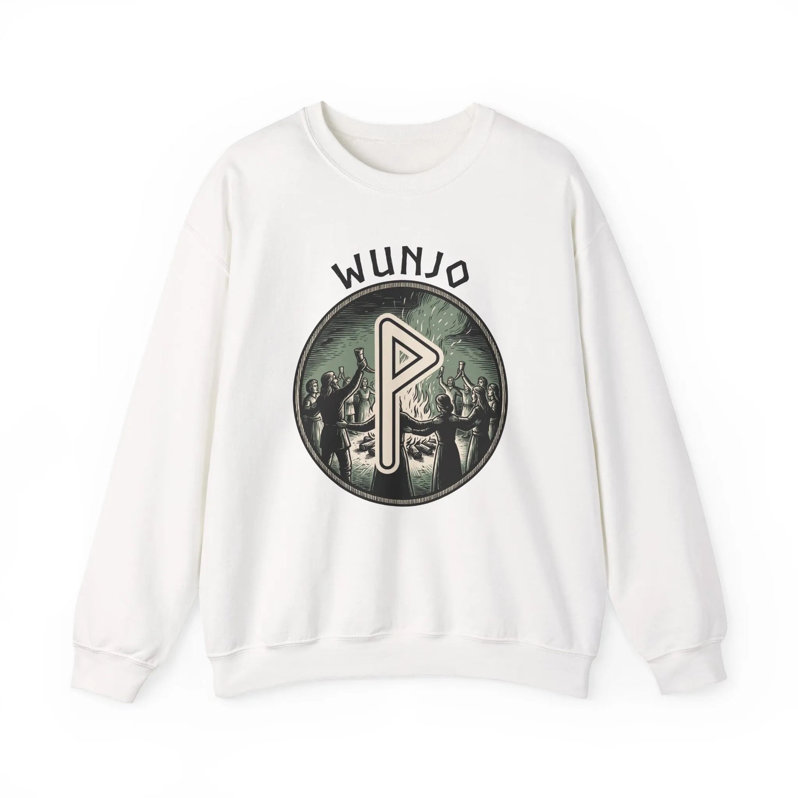 Wunjo Rune Joy Celebration Sweatshirt - Heavy Blend Cotton Poly Crewneck - Unisex White