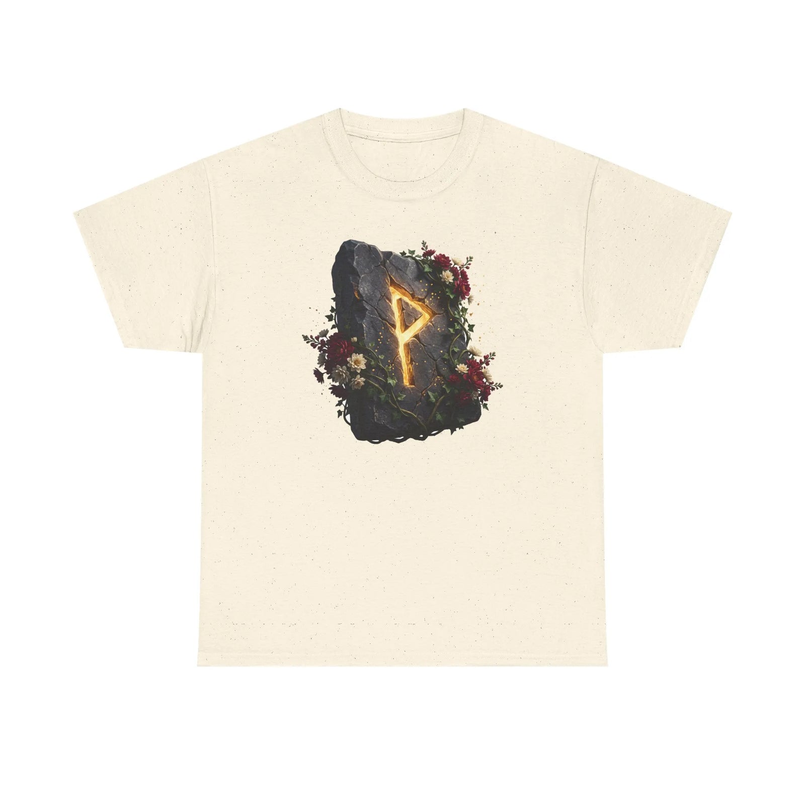 Wunjo Rune Floral T-Shirt - Heavy Cotton Classic Fit Tee - Unisex White