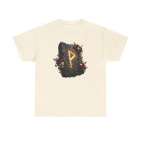 Wunjo Rune Floral T-Shirt - Heavy Cotton Classic Fit Tee - Unisex White