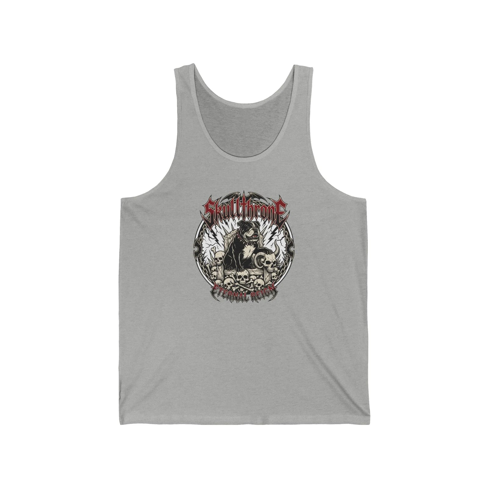 Skull Throne Rocker Dogs Graphic Tank Top - Soft Ringspun Cotton Jersey - Unisex Athletic Heather