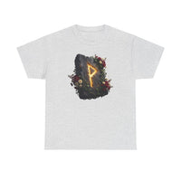 Wunjo Rune Floral T-Shirt - Heavy Cotton Classic Fit Tee - Unisex White