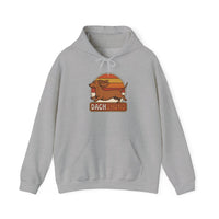 Dachshund Retro 70s Sunset Hoodie - Classic Fit Fleece Pullover - Unisex White