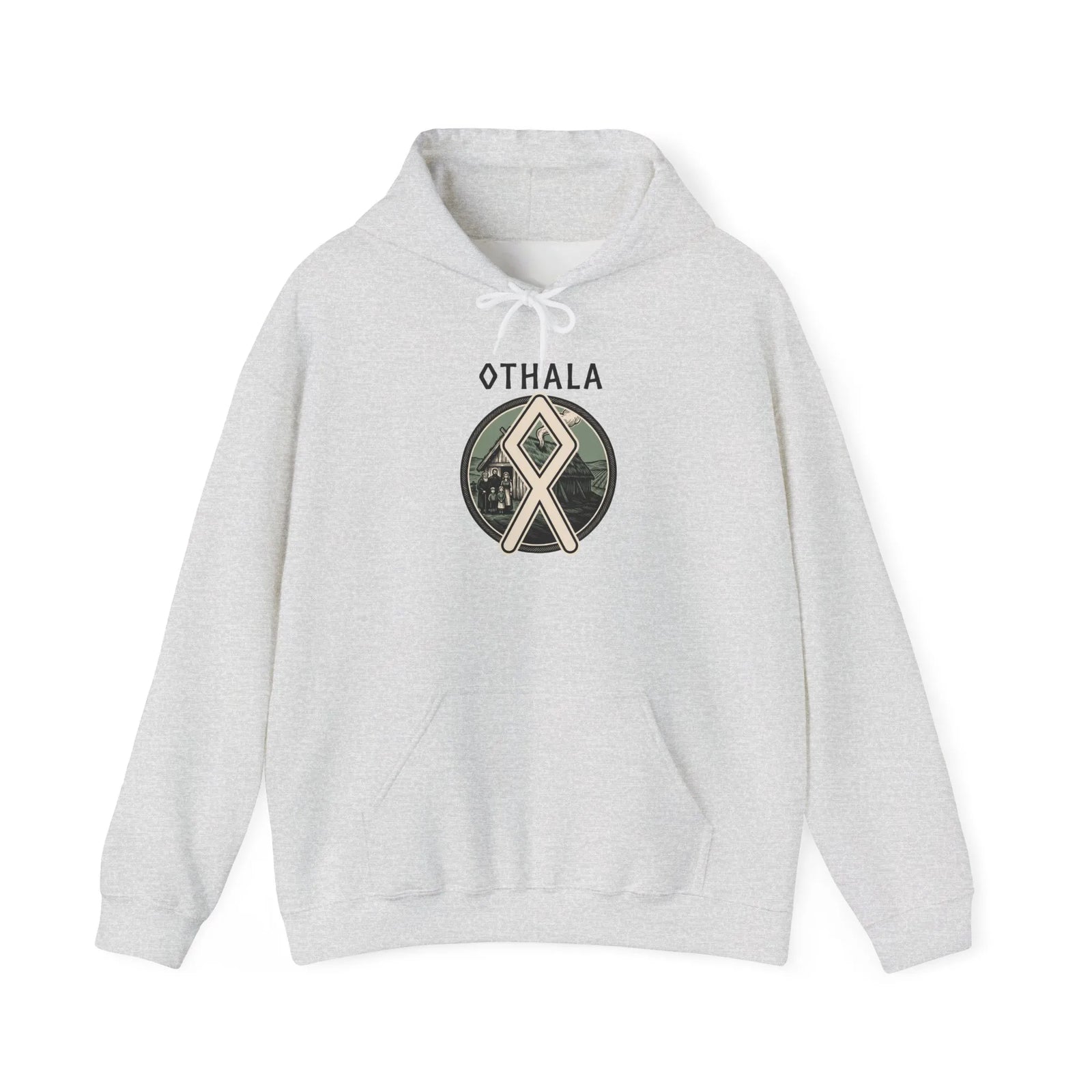 Norse Othala Rune Graphic Hoodie - Medium-Heavy Cotton Blend Pullover - Unisex White