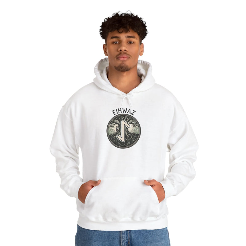 Eihwaz Yew World Tree Rune Hoodie - Soft Cotton Blend Pullover - Unisex White
