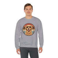 Golden Retriever Sunset Sweatshirt - Heavy Blend Cotton Poly Crewneck - Unisex White