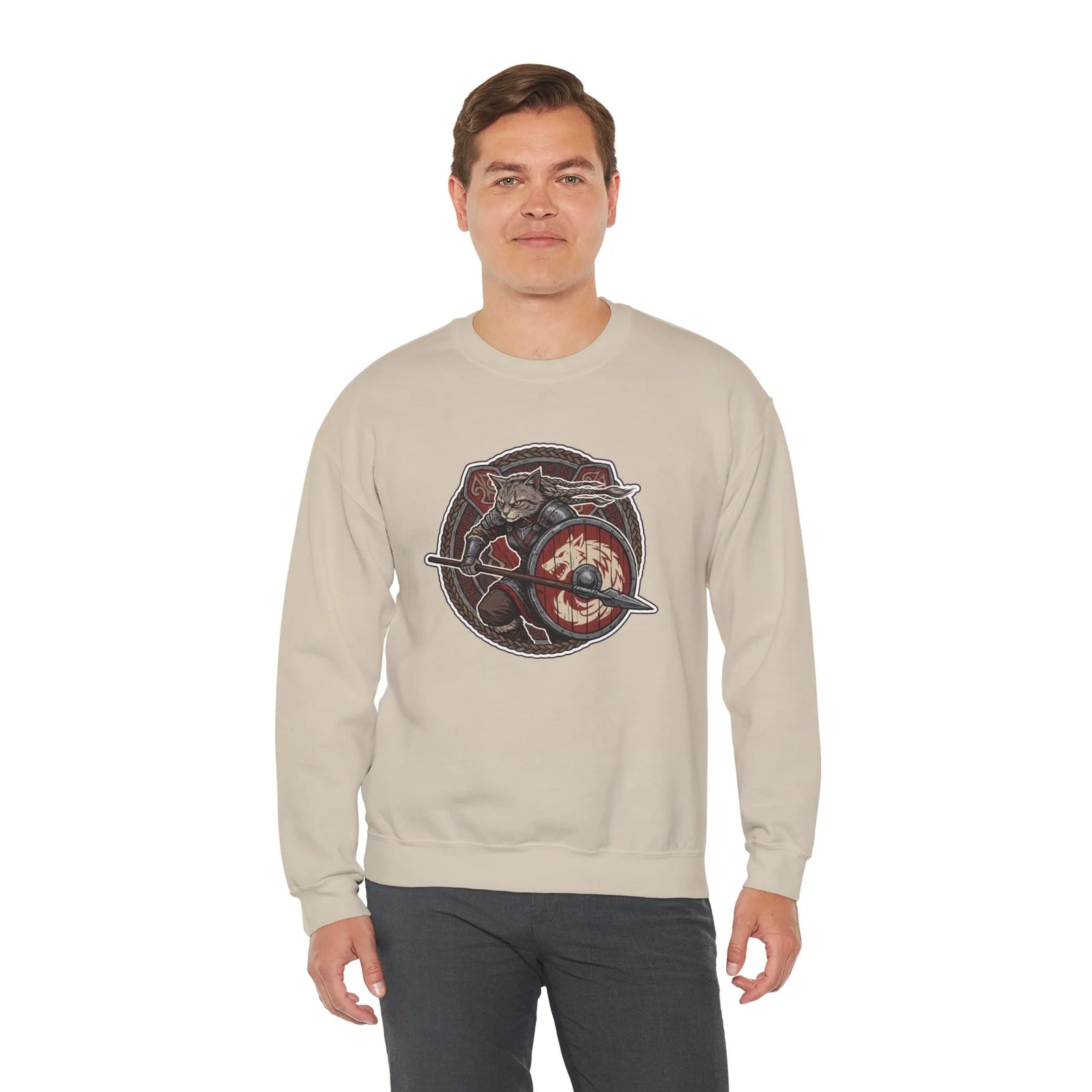 Shieldmaiden Viking Berserker Cats Sweatshirt - Heavy Blend Fleece Crewneck - Unisex White
