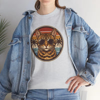 Bengal Cat Aviator Sunset T-Shirt - Heavy Cotton Classic Fit Tee - Unisex White