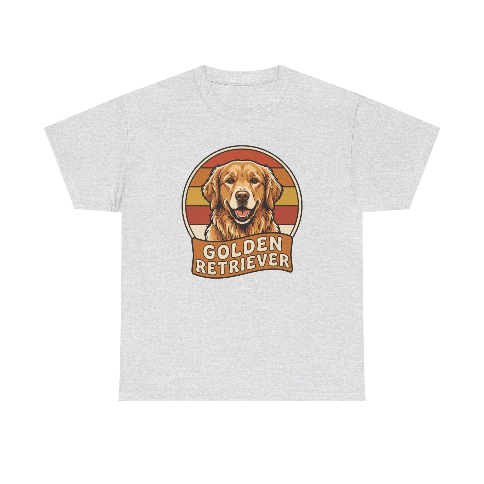 Golden Retriever Retro 70s Sunset T-Shirt - Heavy Cotton Classic Fit Tee - Unisex White