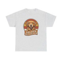 Golden Retriever Retro 70s Sunset T-Shirt - Heavy Cotton Classic Fit Tee - Unisex White