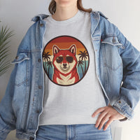 Shiba Inu Aviator Sunset T-Shirt - Heavy Cotton Classic Fit Tee - Unisex White