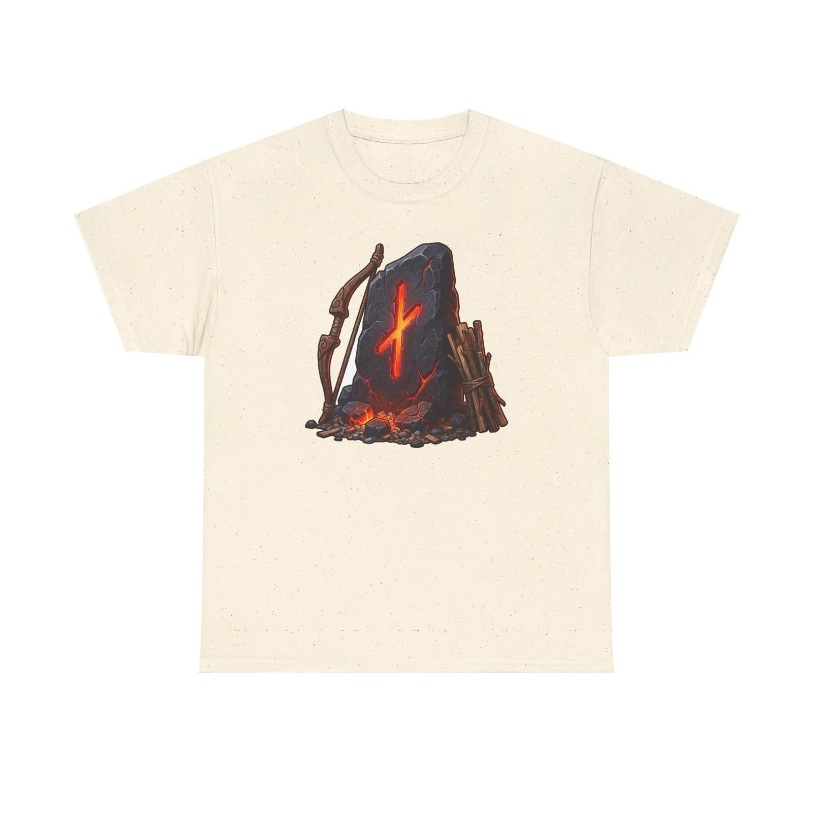 Nauthiz Rune Need-Fire Graphic T-Shirt - Heavyweight 100% Cotton Classic Fit - Unisex White