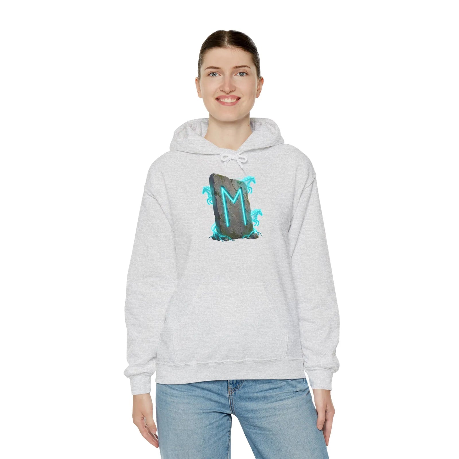 Norse Ehwaz Rune Spirit Horses Hoodie - Heavy Blend Fleece Pullover - Unisex White