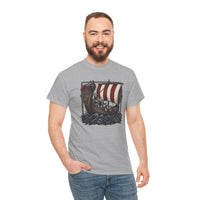 Viking Berserker Dogs Longship T-Shirt - Heavy Cotton Classic Fit Tee - Unisex White