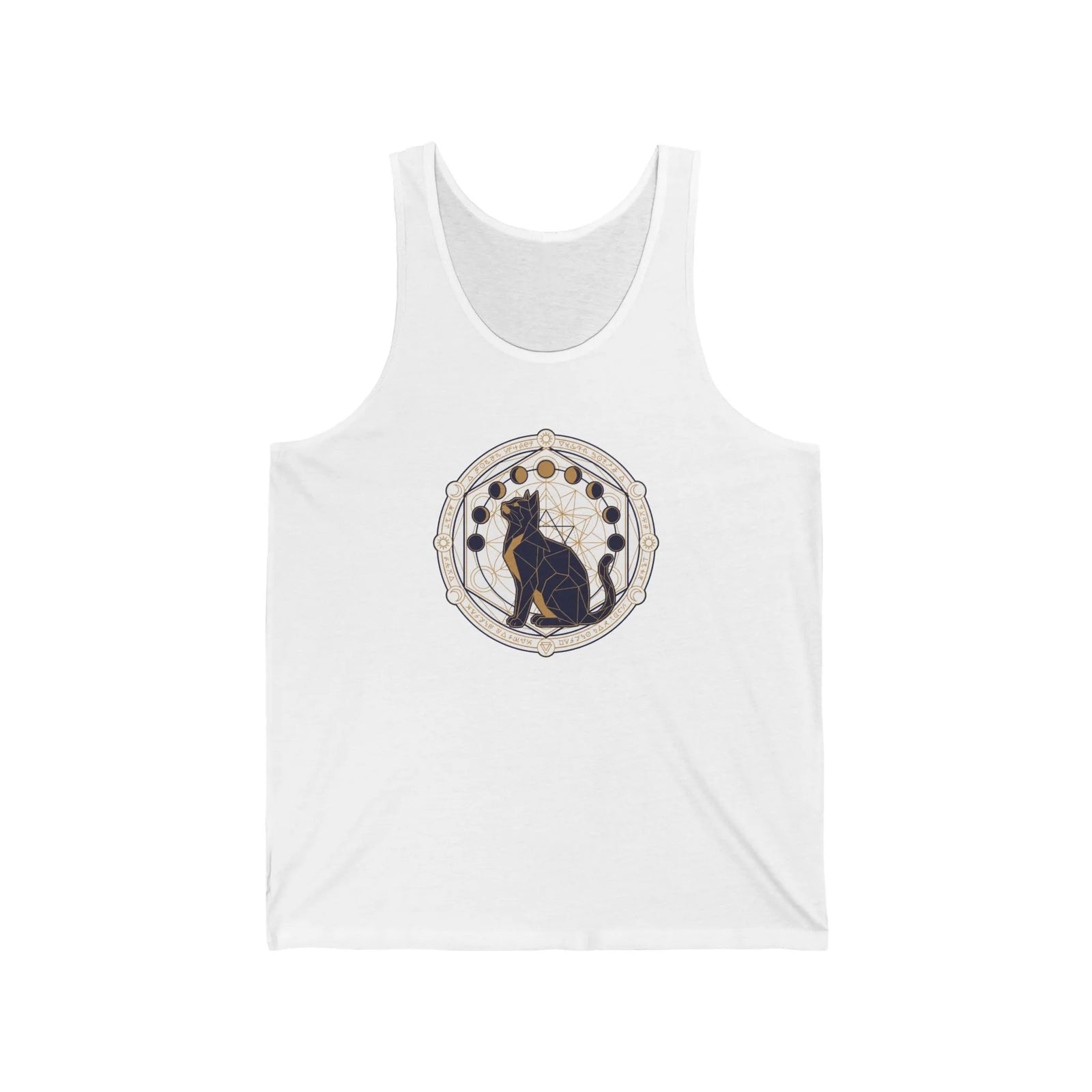 Moon Phases Sacred Geometry Cat Tank Top - Lightweight Cotton Retail Fit Jersey - Unisex Athletic Heather