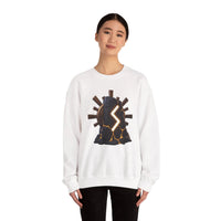 Sowulo Rune Sun Graphic Sweatshirt - Classic Fit Fleece Crewneck - Unisex White
