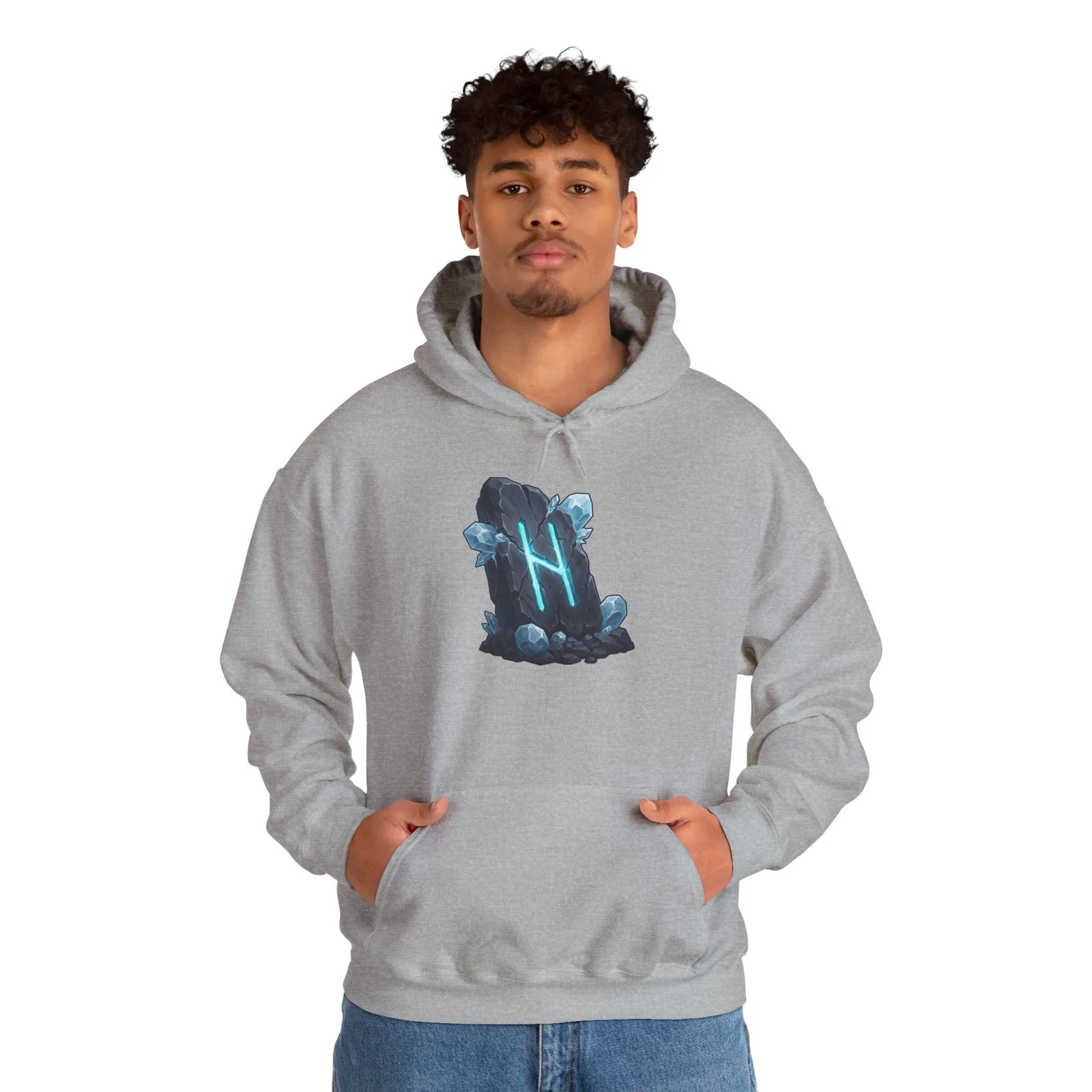 Hagalaz Rune Stone Graphic Hoodie - Heavy Blend Fleece Pullover - Unisex White