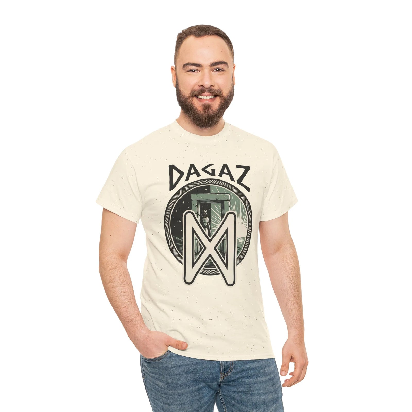 Dagaz Rune Threshold Portal T-Shirt - Heavy Cotton Classic Fit Tee - Unisex White