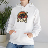 Black Cat Retro Sunset Hoodie - Heavy Blend Cotton-Poly Fleece - Unisex White