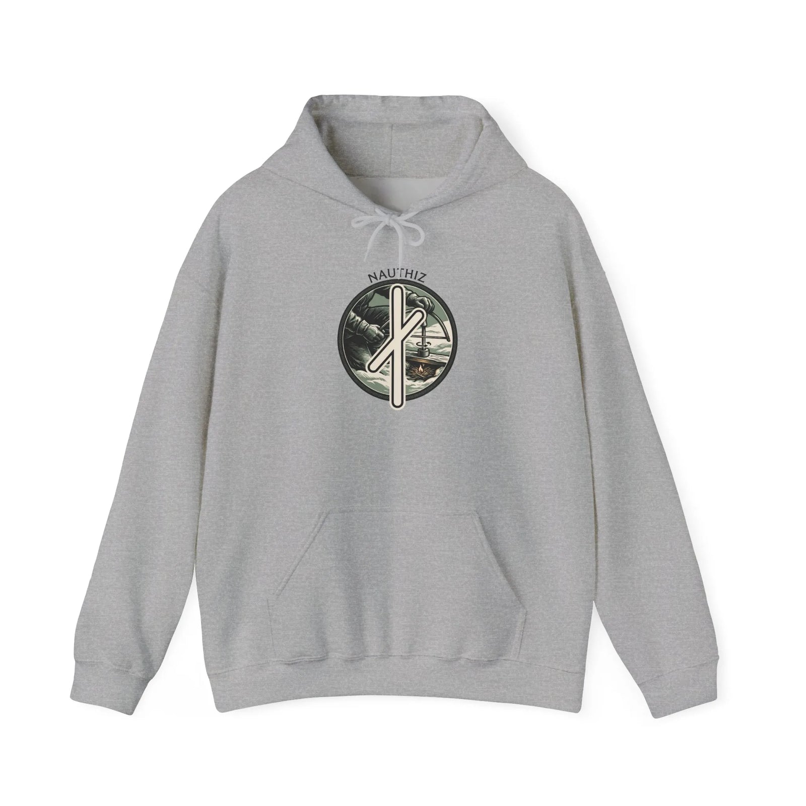 Nauthiz Rune Necessity Graphic Hoodie - Soft Cotton-Poly Fleece Pullover - Unisex White