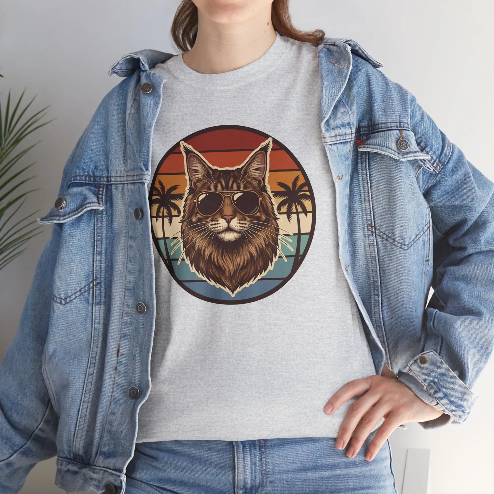 Maine Coon Cat Aviator Sunglasses T-Shirt - Heavy Cotton Classic Fit Tee - Unisex White