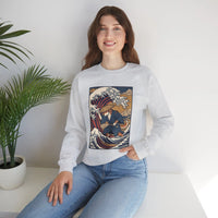 Ronin Wave Ukiyo-e Samurai Dog Sweatshirt - Heavyweight Cotton Blend Crewneck - Unisex White