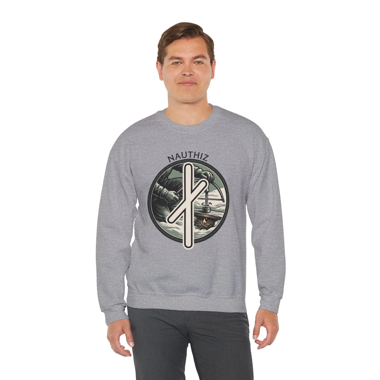 Nauthiz Rune Need-Fire Sweatshirt - Heavy Blend Fleece Crewneck - Unisex White