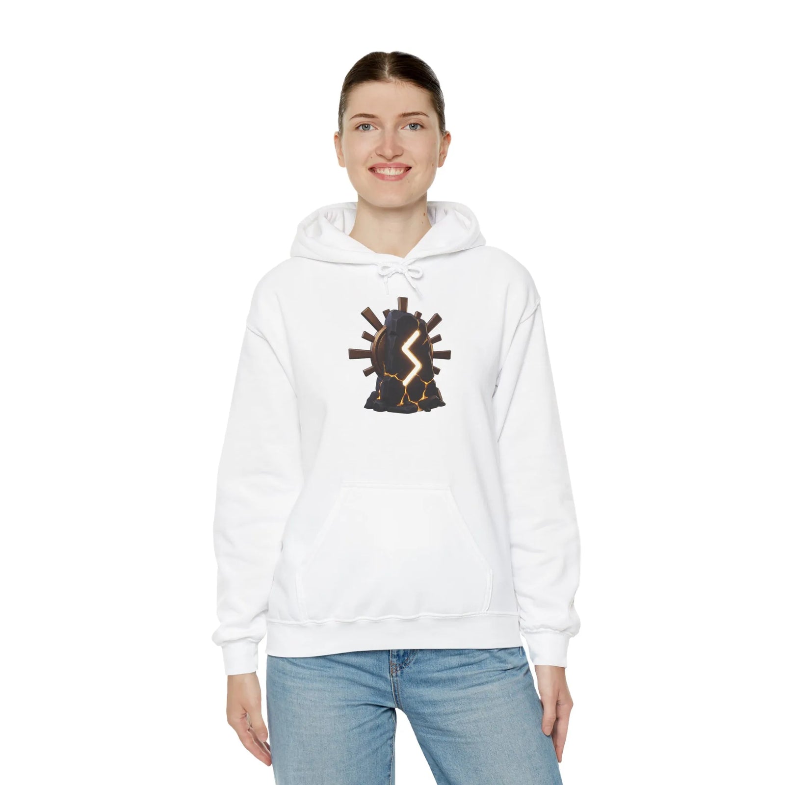 Sowulo Rune Sun Ray Hoodie - Heavy Blend Fleece Pullover - Unisex White