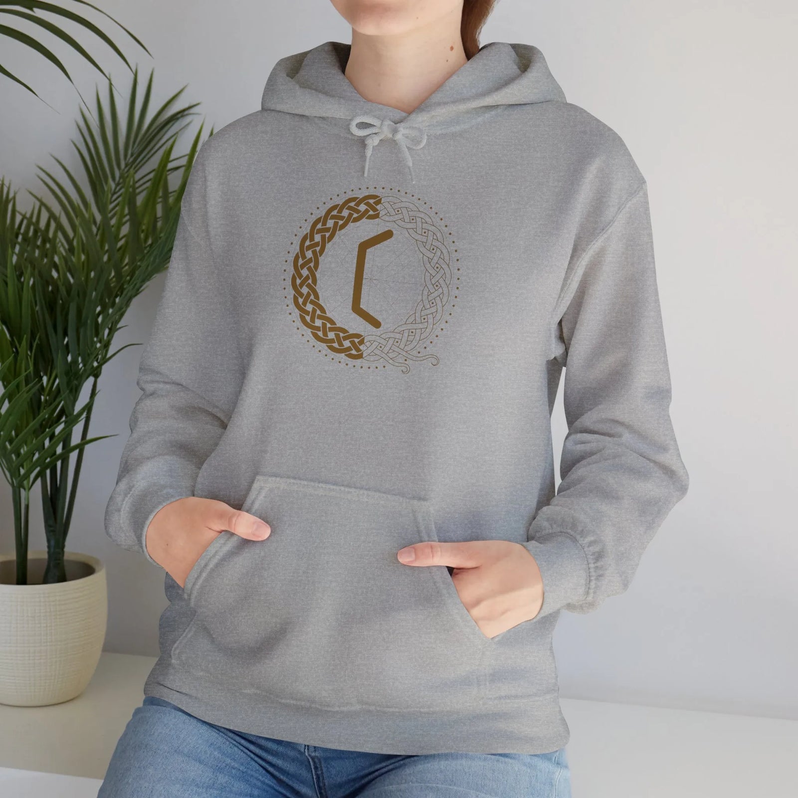 Perthro Runic Symbol Hoodie - Heavyweight Fleece Pullover - Unisex White