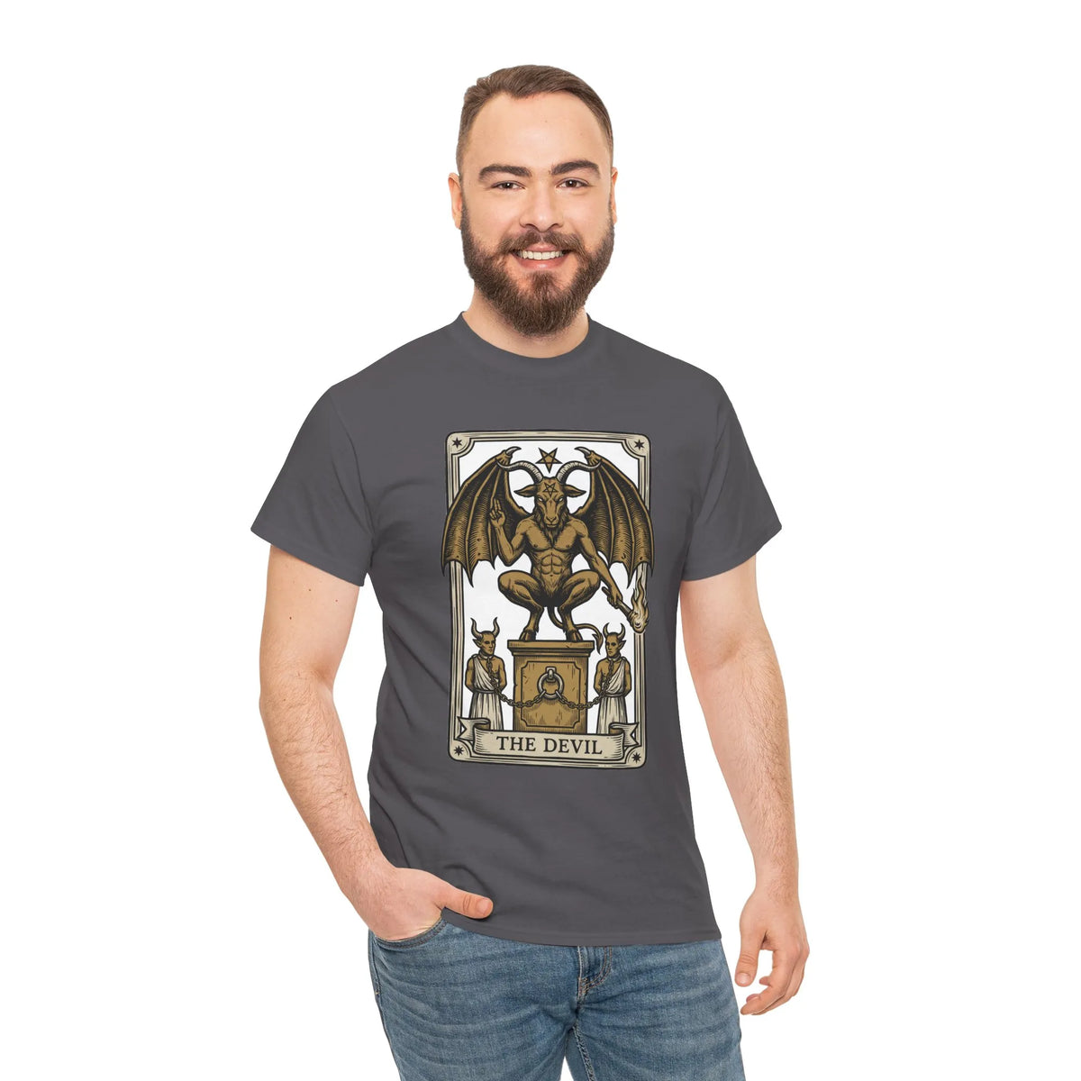The Devil Tarot Card Graphic T-Shirt - Heavy Cotton Classic Fit Tee - Unisex White