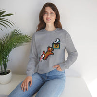 Fetch Quest 8-Bit Pixel Gaming Dog Sweatshirt - Heavy Blend Cotton Polyester Crewneck - Unisex White