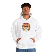 Corgi Aviator Retro Sunset Hoodie - Heavyweight Fleece Pullover - Unisex White
