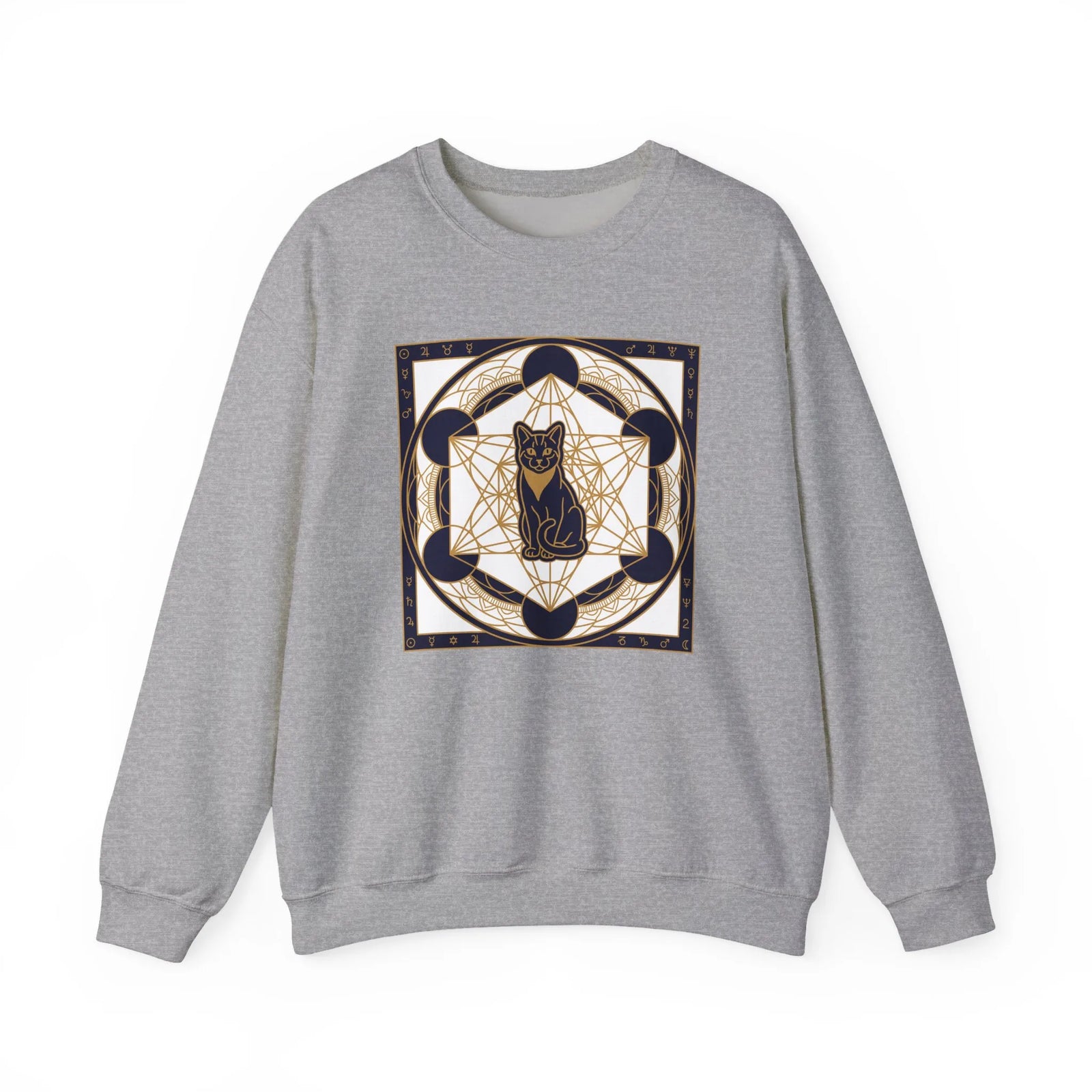 Metatron's Cat Sacred Geometry Sweatshirt - Heavy Blend Fleece Crewneck - Unisex White