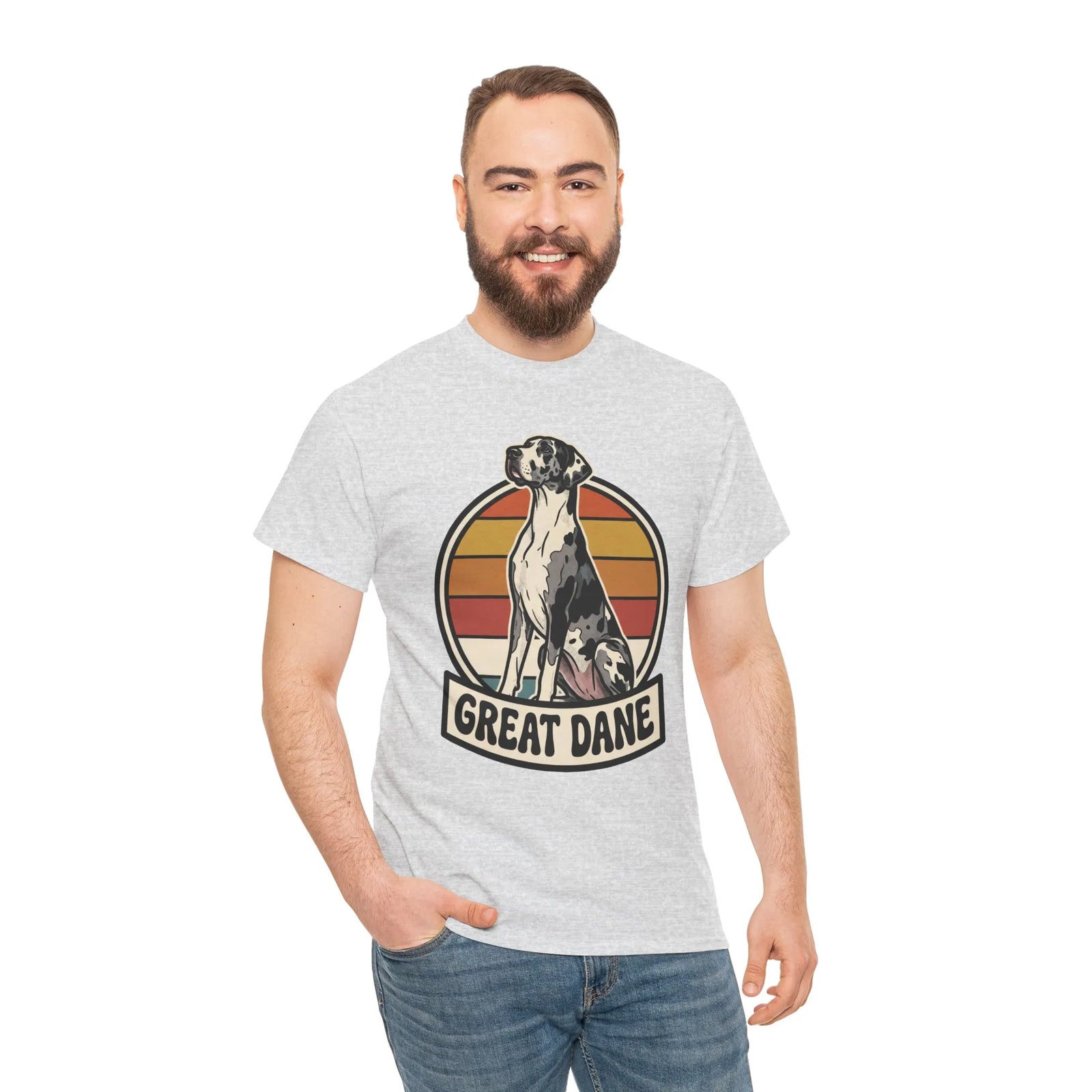 Great Dane Retro 70s Sunset Graphic T-Shirt - Heavy Cotton Classic Fit Tee - Unisex White