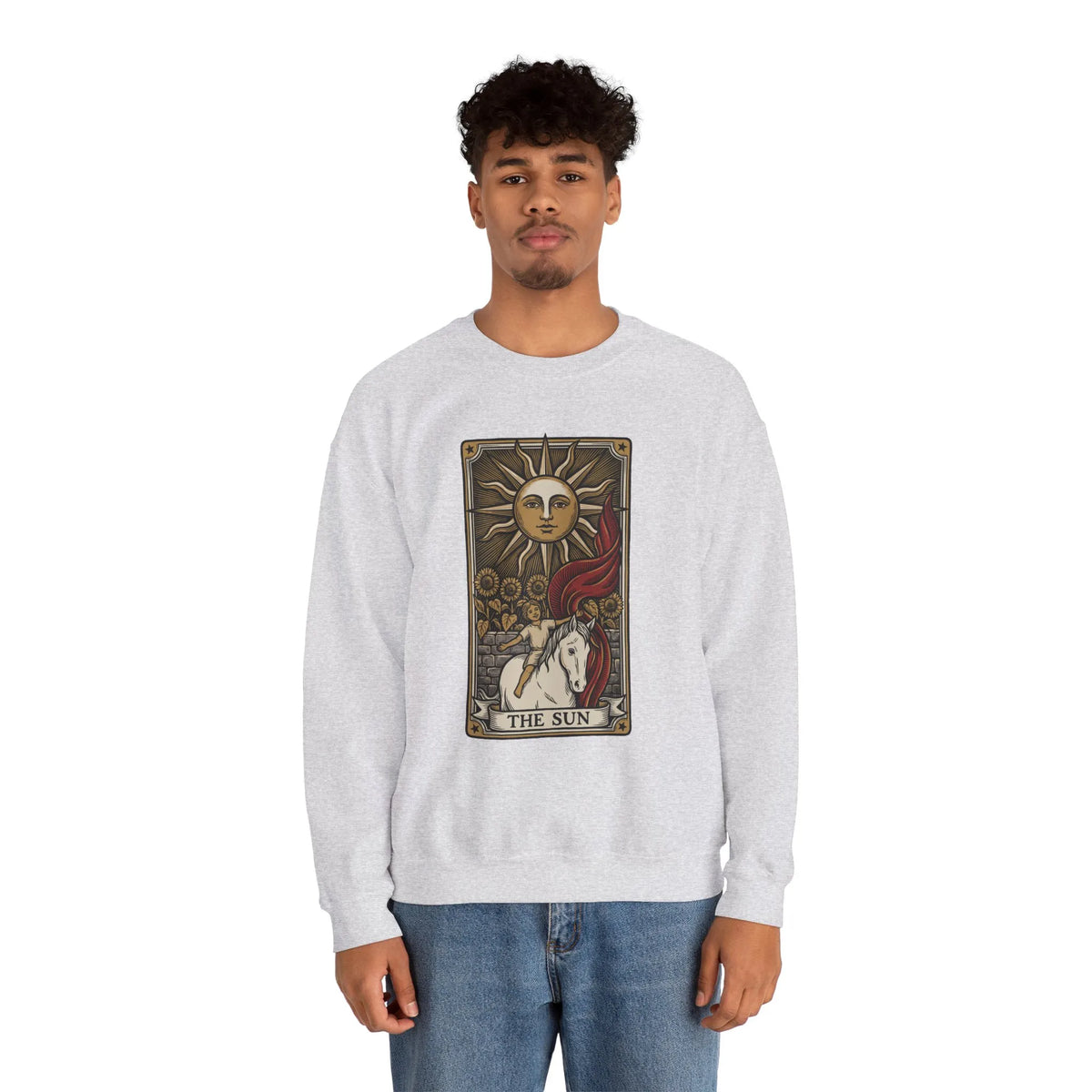 The Sun Tarot Card Sweatshirt - Heavy Blend Fleece Crewneck - Unisex White