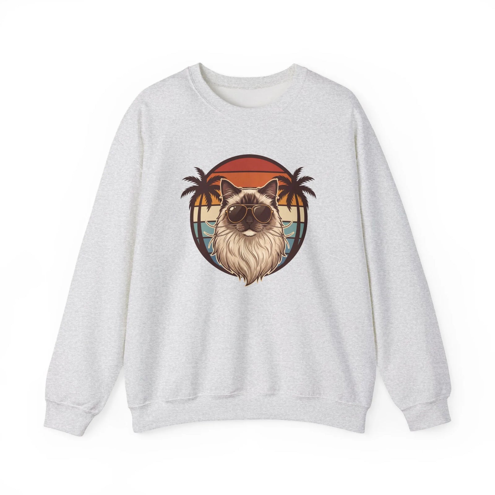 Ragdoll Cool Cat 70s Sunset Aviators Sweatshirt - Classic Fit Midweight Crewneck - Unisex White