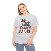 Nine Lives 8-Bit Pixel Gaming Cat T-Shirt - Heavy Cotton Classic Fit - Unisex White