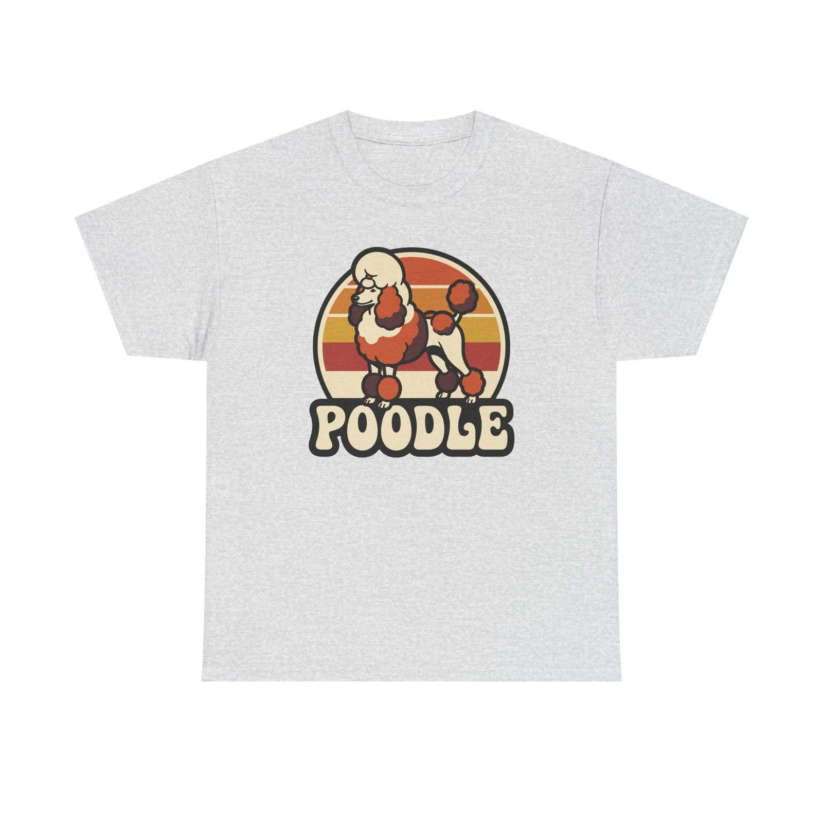Poodle Retro 70s Sunset T-Shirt - Heavy Cotton Classic Fit Tee - Unisex White