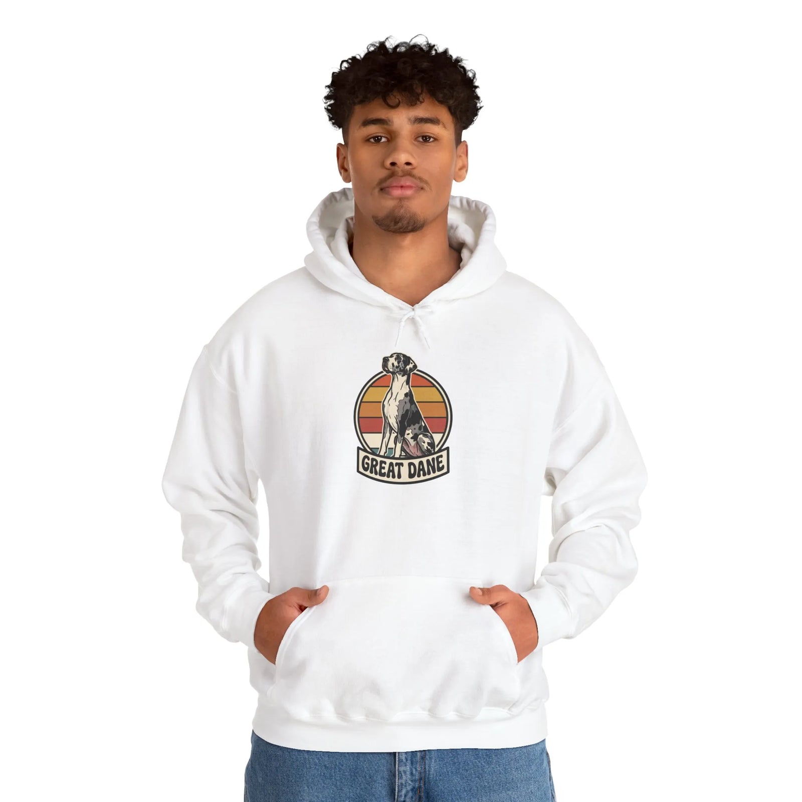 Great Dane Retro 70s Sunset Hoodie - Heavy Blend Fleece Pullover - Unisex White
