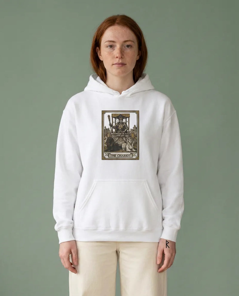 The Chariot Tarot Card Hoodie - Heavy Blend Fleece Pullover - Unisex Off White