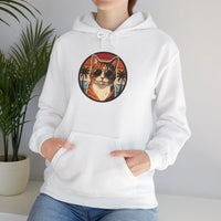Calico Cat Aviator Sunglasses Hoodie - Heavy Blend Fleece Pullover - Unisex White
