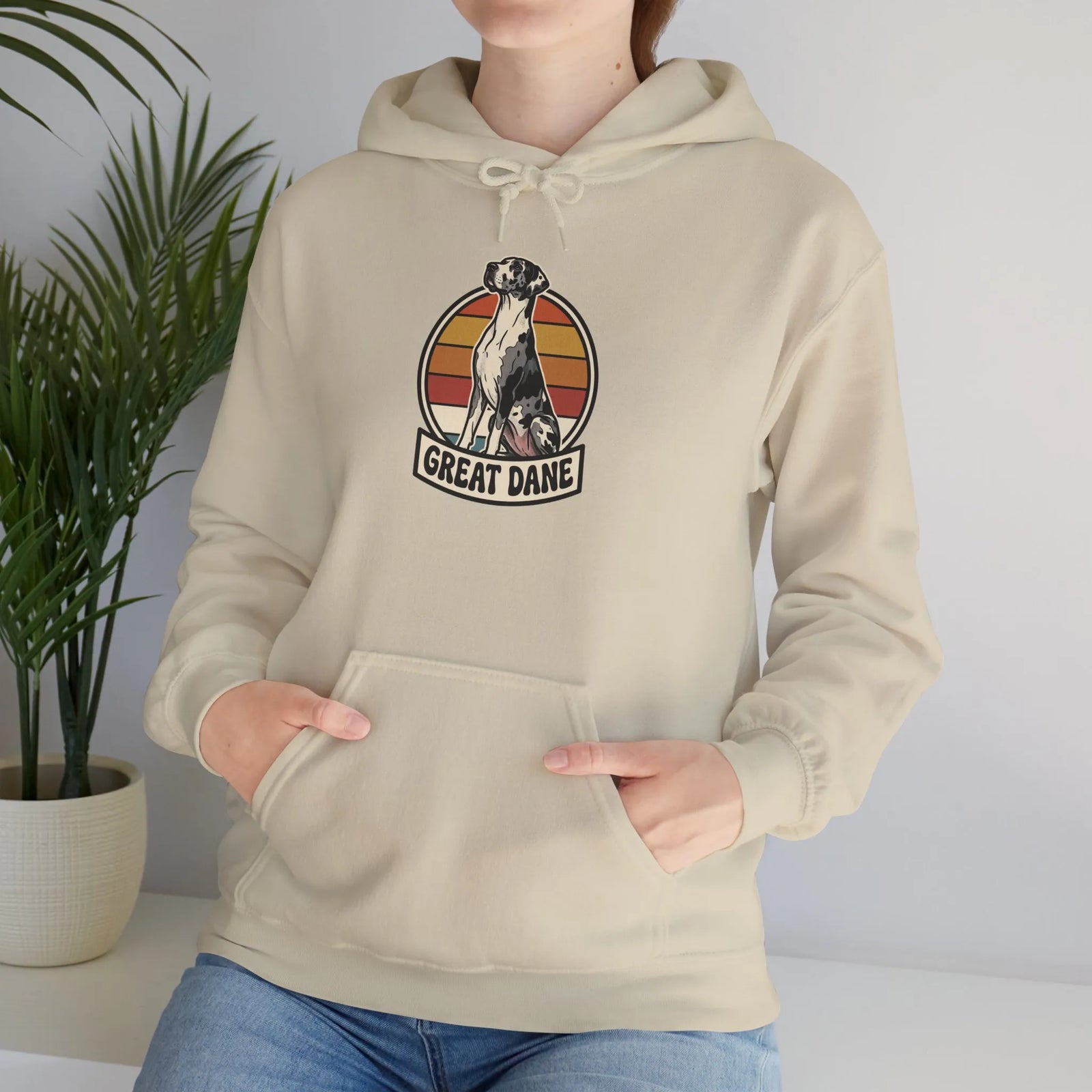 Great Dane Retro 70s Sunset Hoodie - Heavy Blend Fleece Pullover - Unisex White