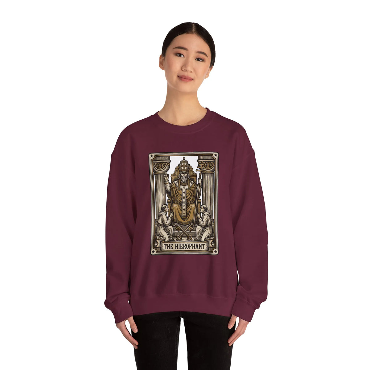 Hierophant Tarot Card Sweatshirt - Heavy Blend Crewneck Fleece - Unisex Ash