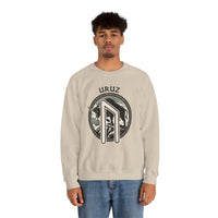 Uruz Rune Bull Norse Mythology Sweatshirt - Heavy Blend Cotton Poly Crewneck - Unisex White