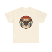 Pug Aviator 70s Sunset Graphic T-Shirt - Heavyweight Cotton Classic Fit Tee - Unisex White